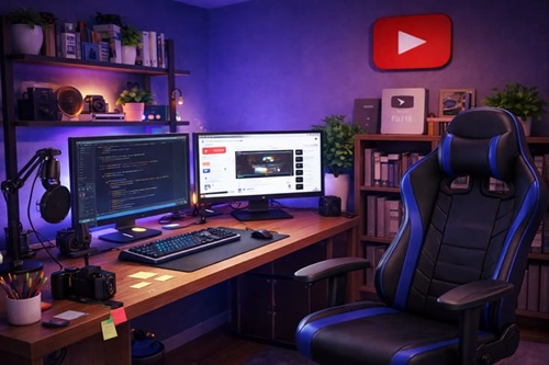 A colorful illustration of a retro gaming setup with a monitor and controller