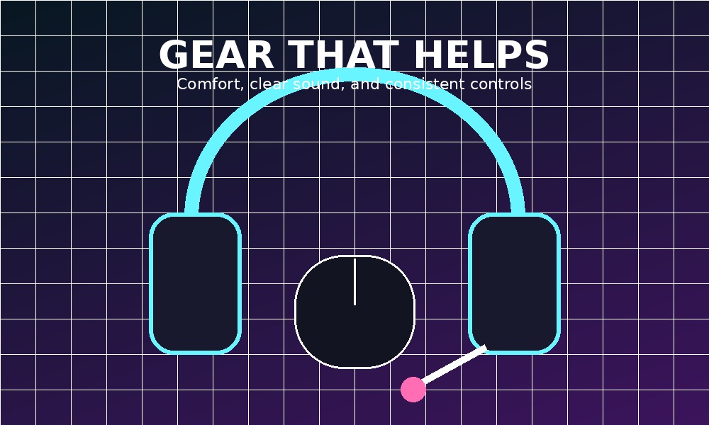 Illustrated gaming headset and mouse gear setup